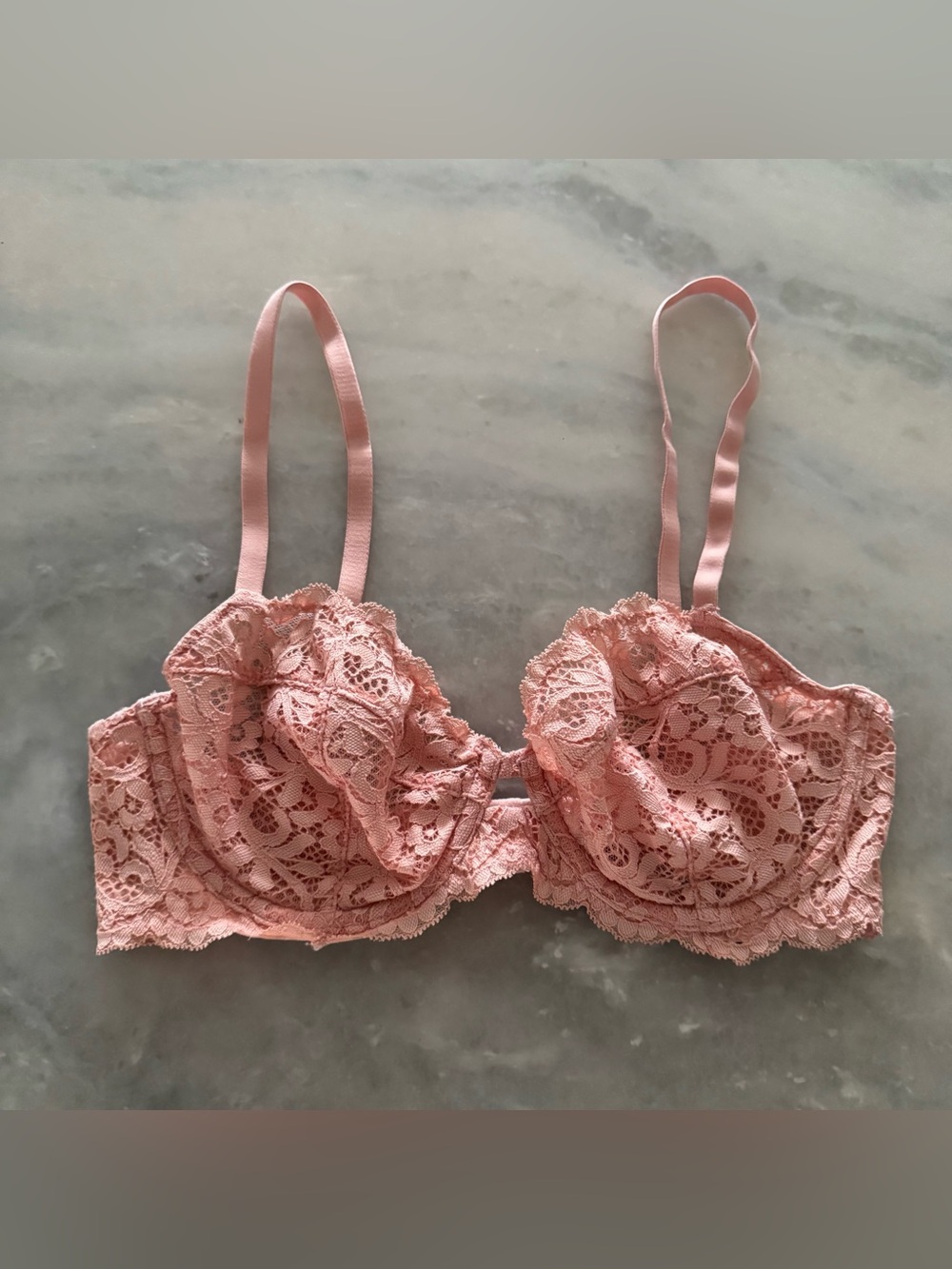Victoria's Secret Unlined Lace Demi Bra 32D Blush Pink Underwire